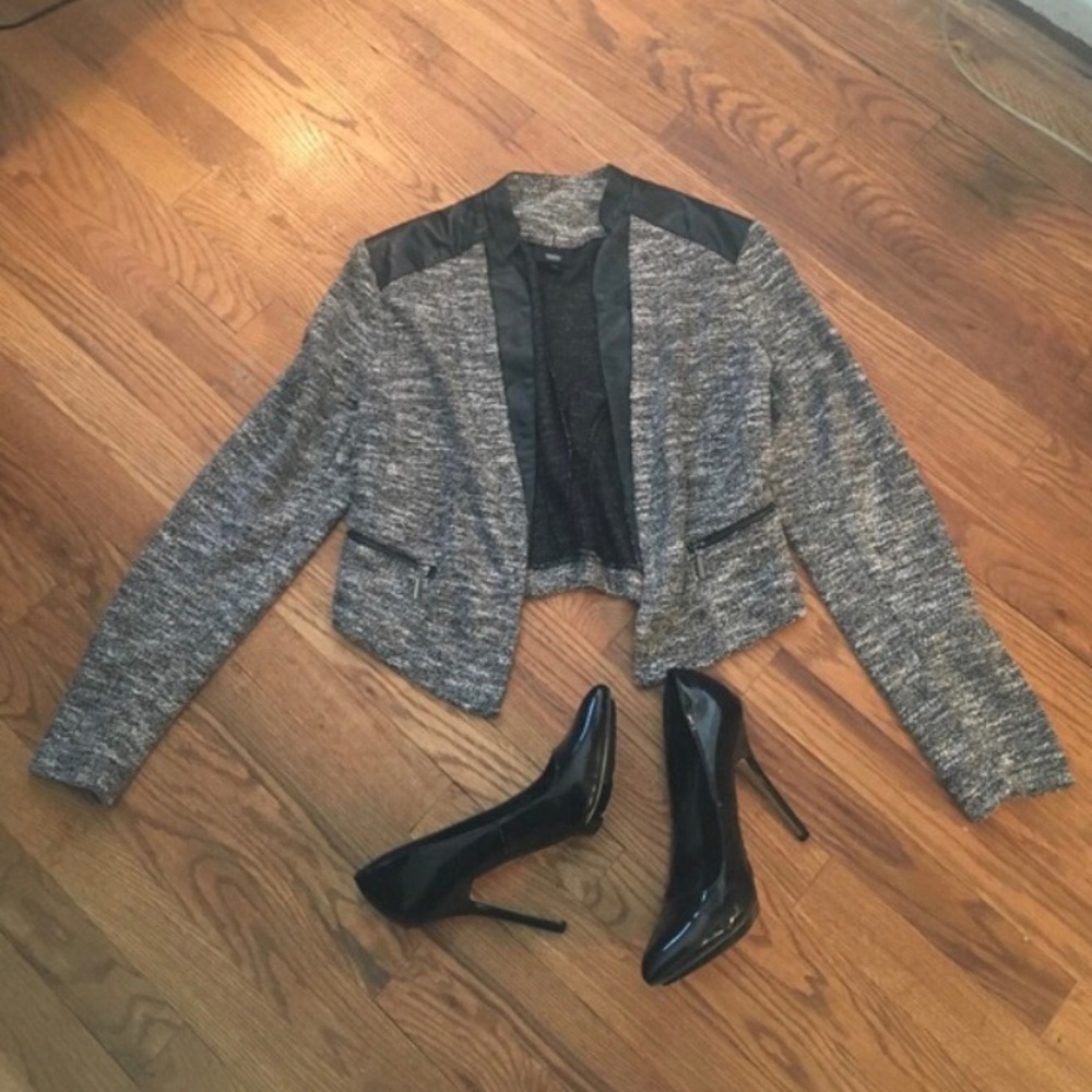 Mossimo Charcoal Tweed Vegan Leather Blazer
